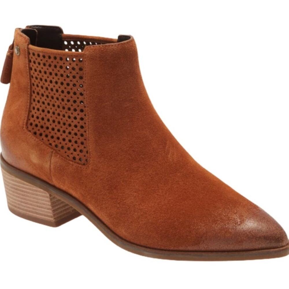 Cole Haan Brown Val Perforated Suede Ankle Boots‎ in British Tan Suede.
